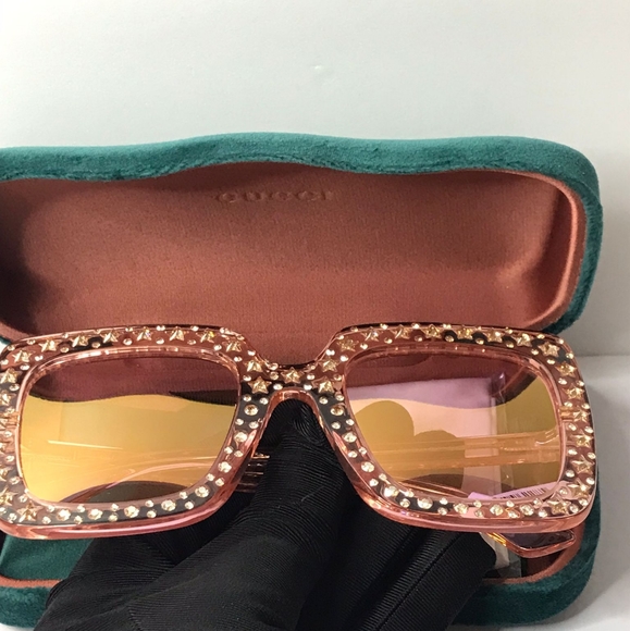 💯 Original GUCCI GG0148S 007 53 GG0148 53 mm Pink Sunglasses - Picture 5 of 13
